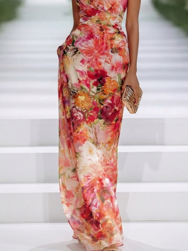 Women's Floral Halter Neck Wedding Guest Dress