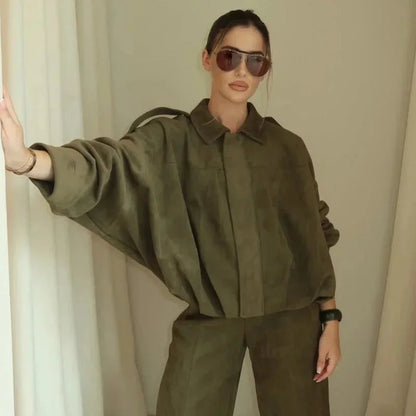 Women's Oversized Collared Zip Up Bomber Jacket view 5