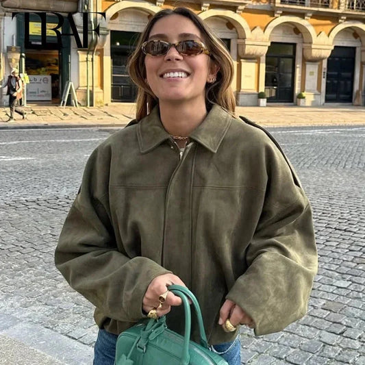 Women's Oversized Collared Zip Up Bomber Jacket