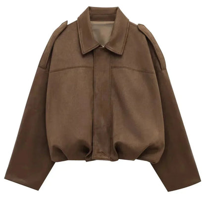 Women's Oversized Collared Zip Up Bomber Jacket view 7