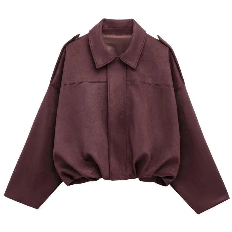 Women's Oversized Collared Zip Up Bomber Jacket view 9