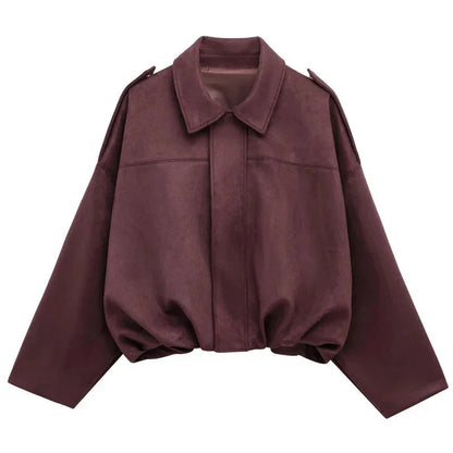 Women's Oversized Collared Zip Up Bomber Jacket view 9