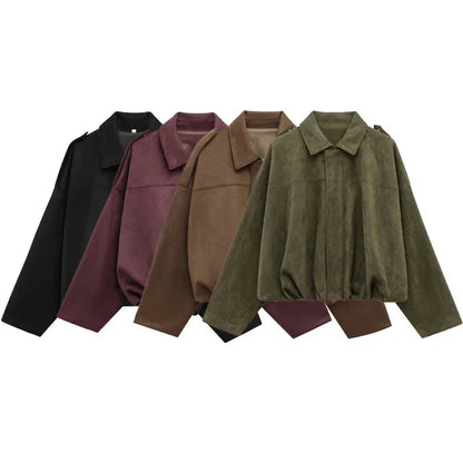 Women's Oversized Collared Zip Up Bomber Jacket view 3
