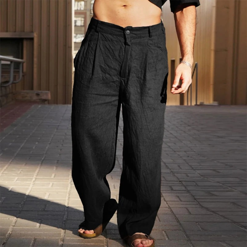 Men's Wide Leg Relaxed Fit Trousers in Black