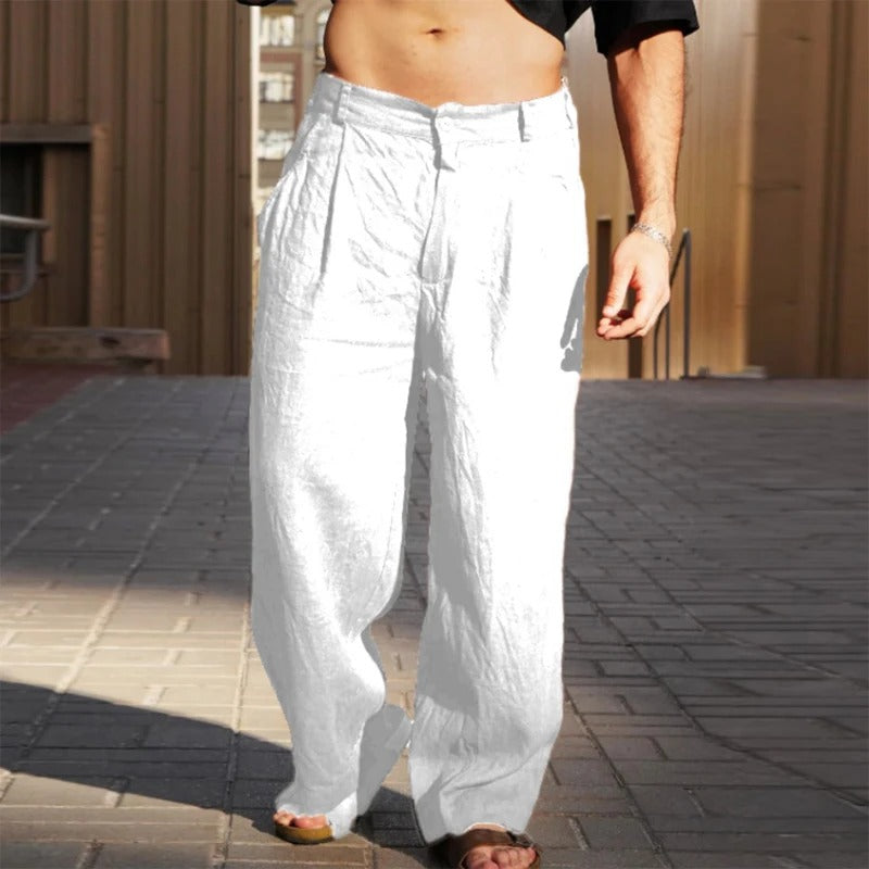 Men's Wide Leg Relaxed Fit Trousers in White