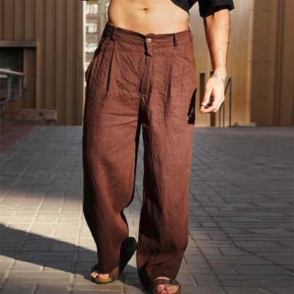Men's Wide Leg Relaxed Fit Trousers in Brown
