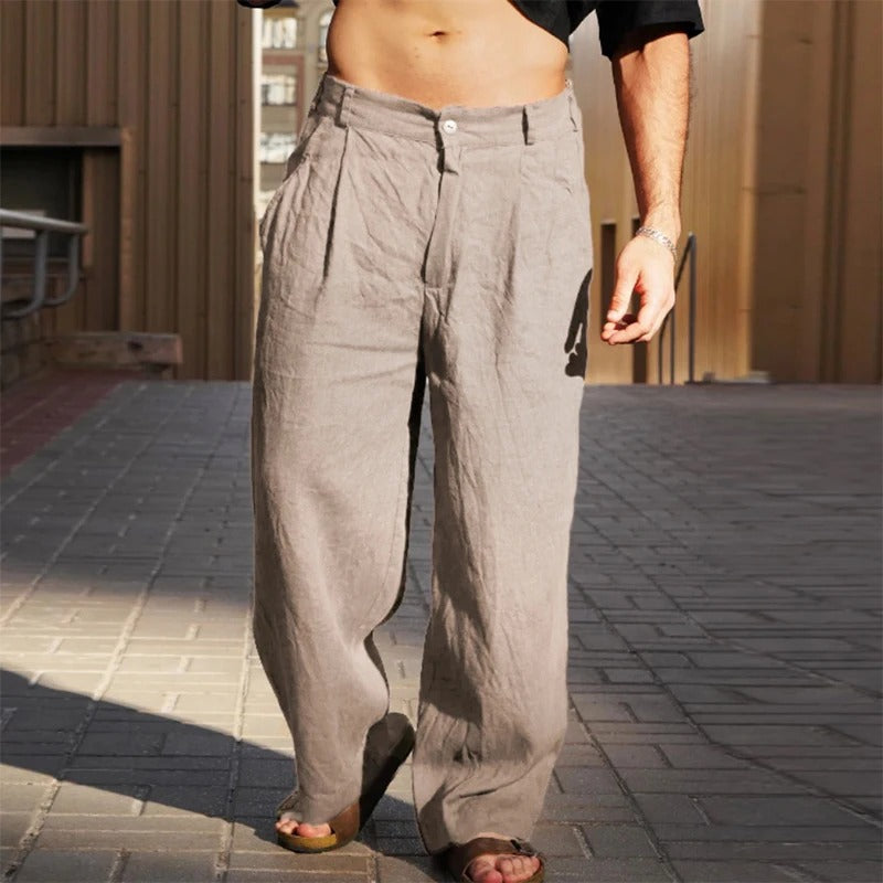 Men's Wide Leg Relaxed Fit Trousers in Khaki