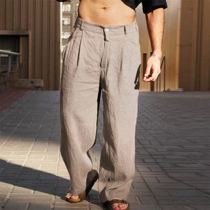Men's Wide Leg Relaxed Fit Trousers in Khaki