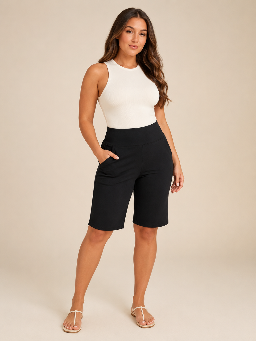 Women's Relaxed Fit Patch Pocket Casual Shorts in Black