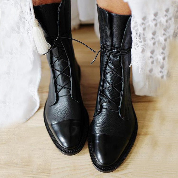 Women's Lace Up Casual Ankle Boots for Work and Office in Black