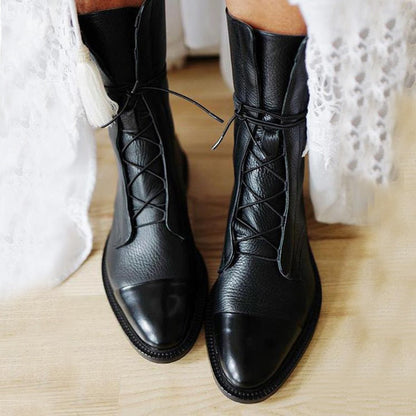 Women's Lace Up Casual Ankle Boots for Work and Office in Black