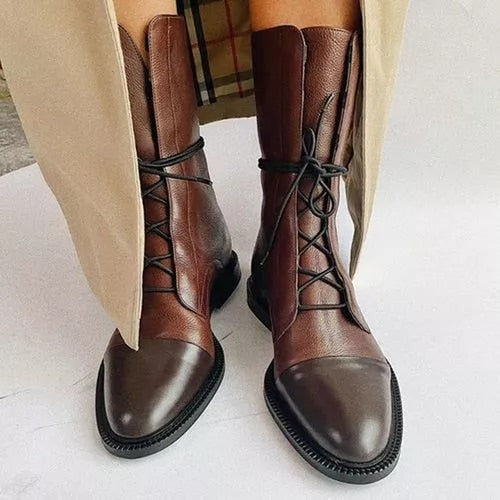 Women's Lace Up Casual Ankle Boots for Work and Office in Brown