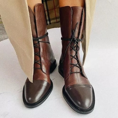 Women's Lace Up Casual Ankle Boots for Work and Office in Brown