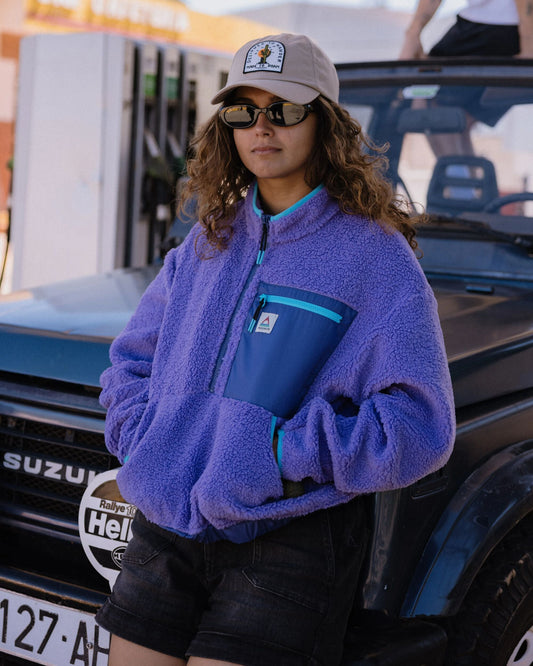 Women's Purple Relaxed Fit Patch Pocket Textured Jumper in Purple