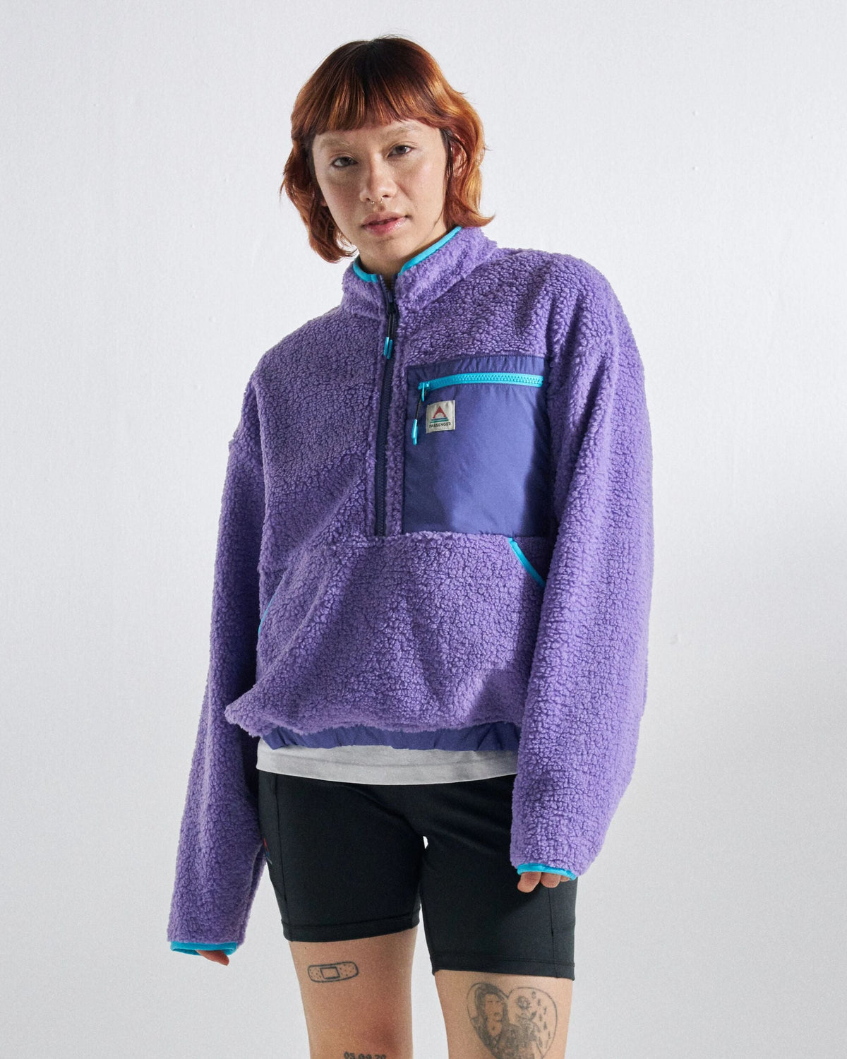 Women's Purple Relaxed Fit Patch Pocket Textured Jumper