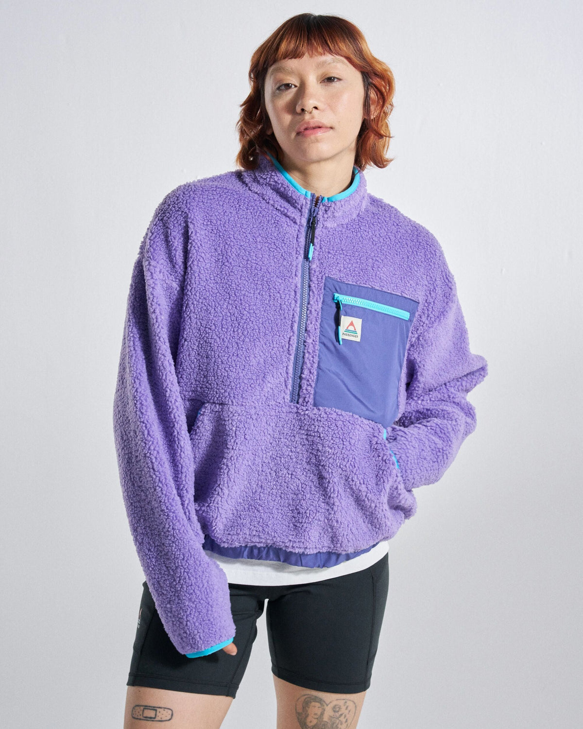 Women's Purple Relaxed Fit Patch Pocket Textured Jumper