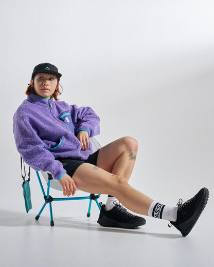 Women's Purple Relaxed Fit Patch Pocket Textured Jumper