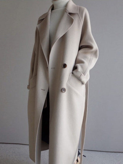 Women's Longline Patch Pocket Casual Winter Coat in Beige