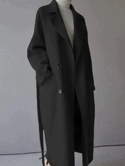 Women's Longline Patch Pocket Casual Winter Coat in Black
