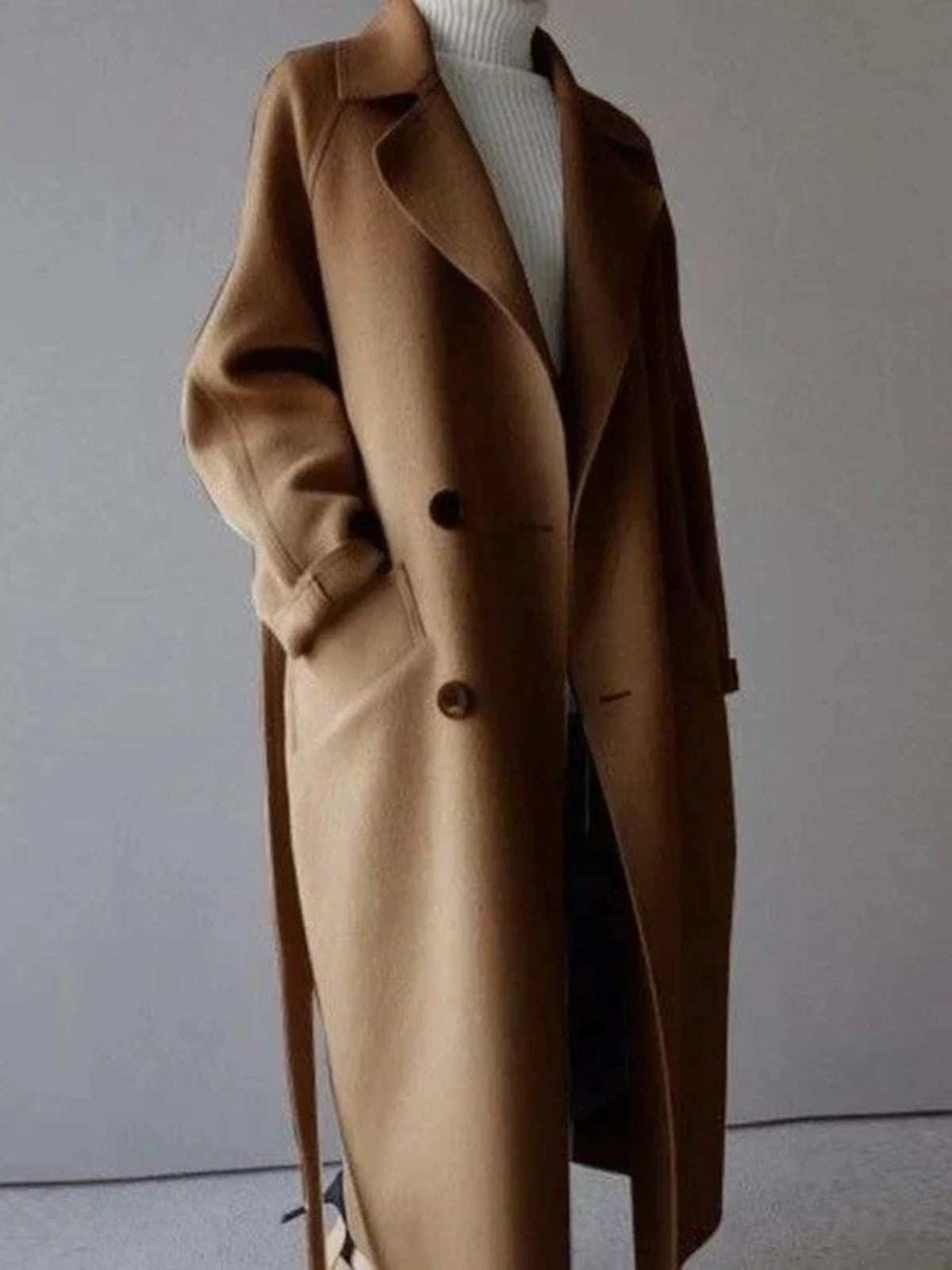 Women's Longline Patch Pocket Casual Winter Coat in Brown