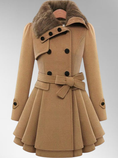 Women's Oversized Double Breasted Belted Winter Coat in Beige