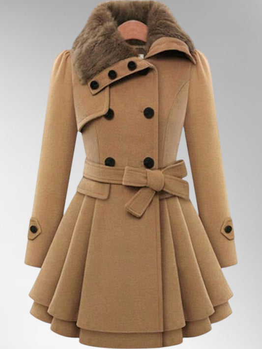 Women's Oversized Double Breasted Belted Winter Coat in Beige