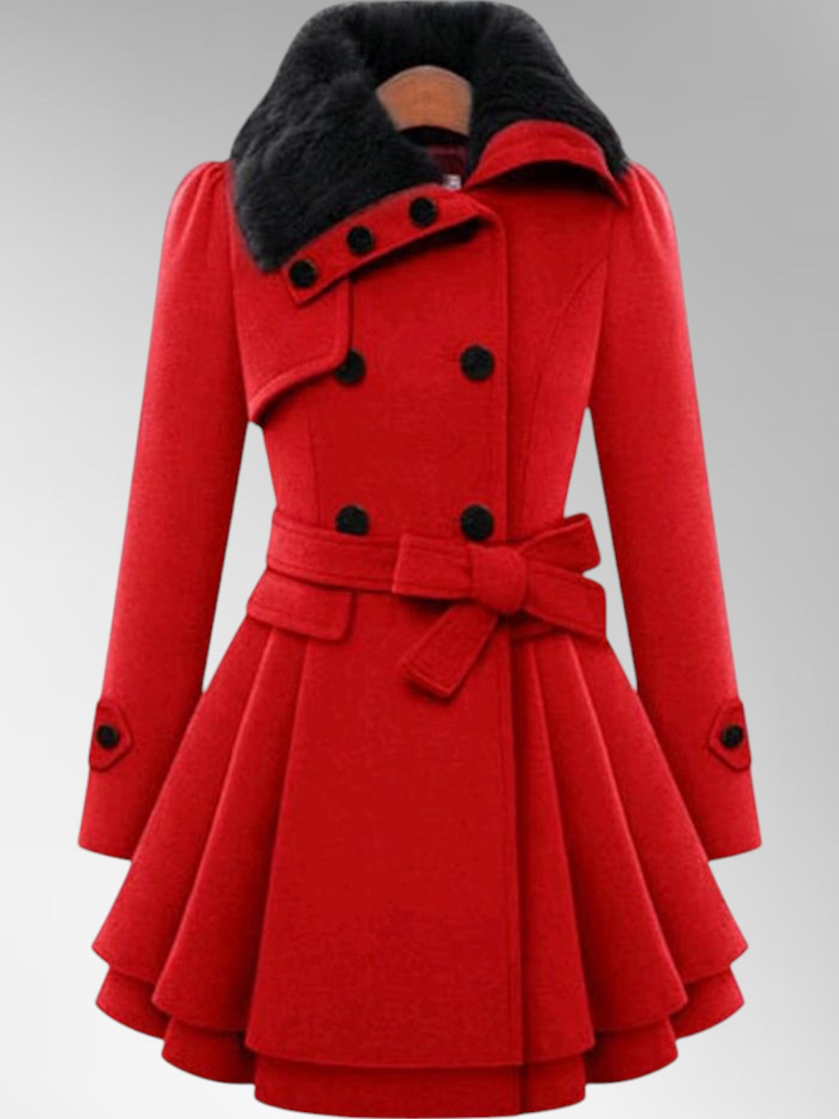 Women's Oversized Double Breasted Belted Winter Coat in Red