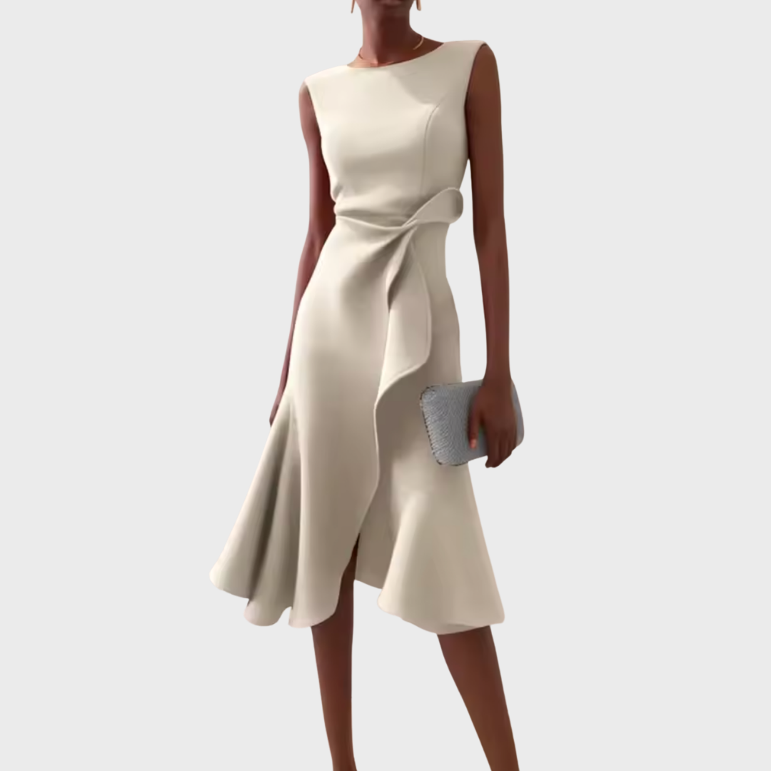 Women's Twist Front Sleeveless Midi Dress in Cream