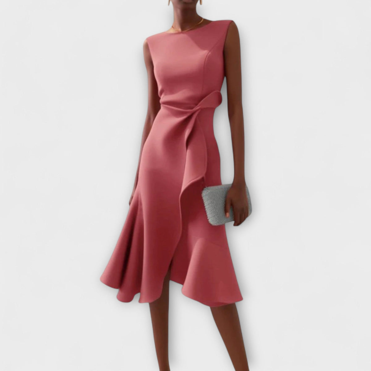 Women's Twist Front Sleeveless Midi Dress in Pink