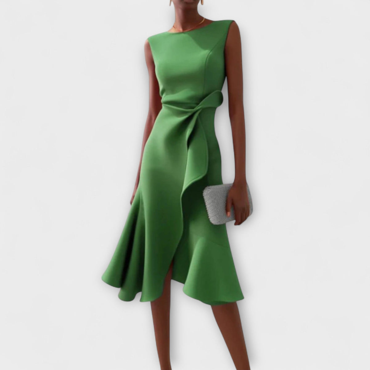 Women's Twist Front Sleeveless Midi Dress in Green