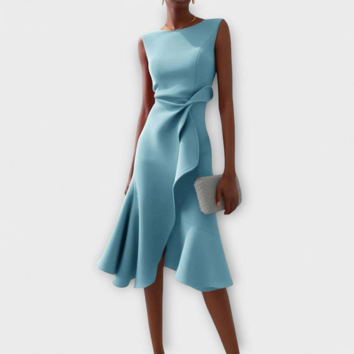 Women's Twist Front Sleeveless Midi Dress in Light Blue