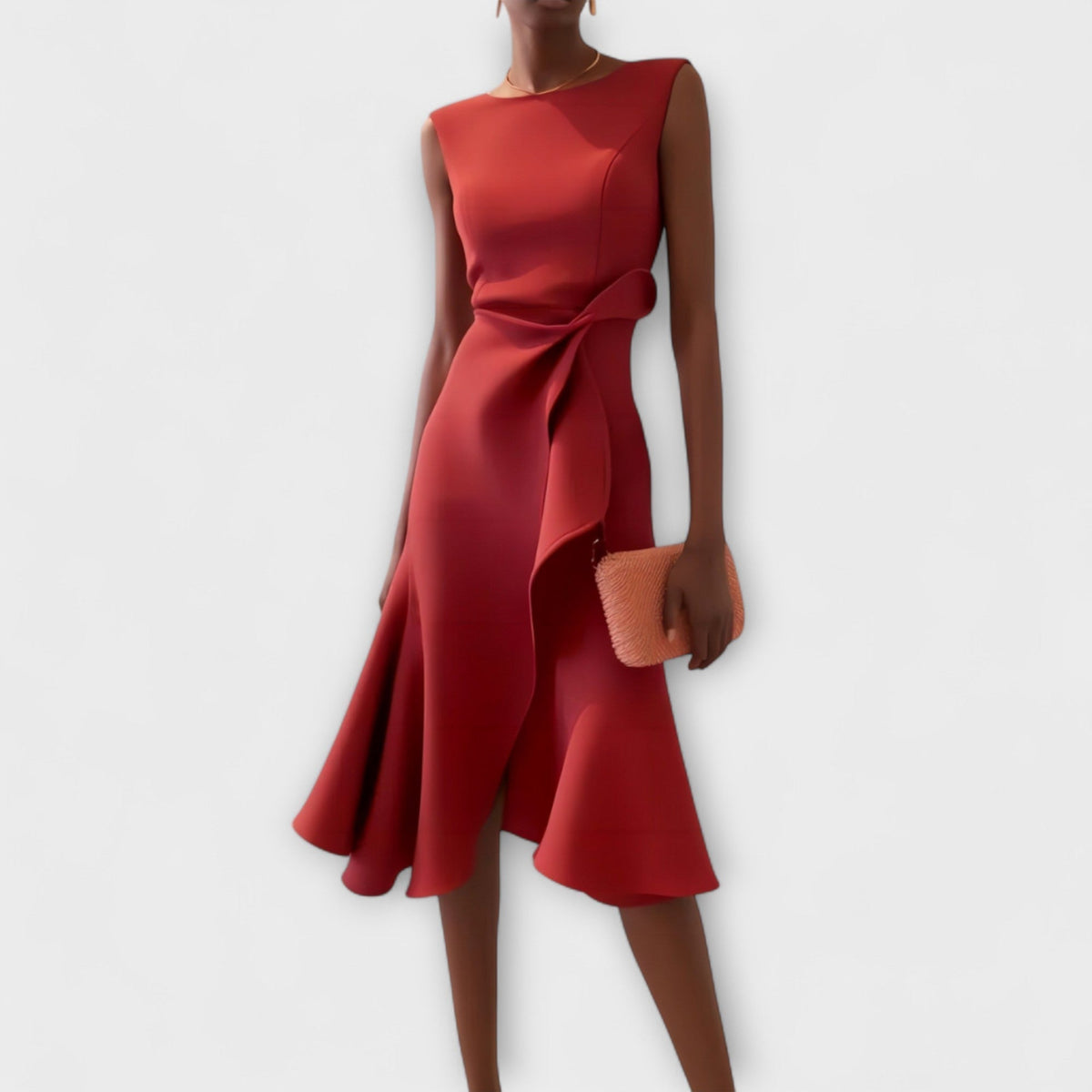 Women's Twist Front Sleeveless Midi Dress in Red