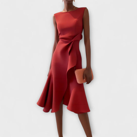 Women's Twist Front Sleeveless Midi Dress in Red