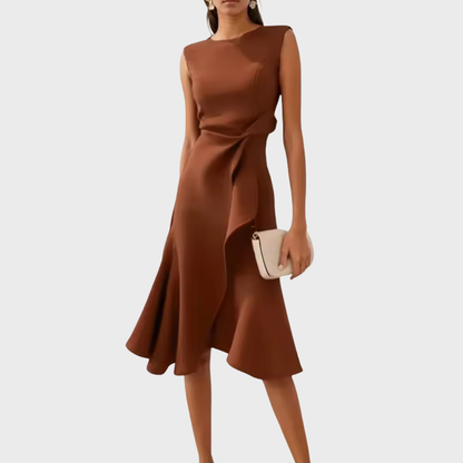 Women's Twist Front Sleeveless Midi Dress in Coffee