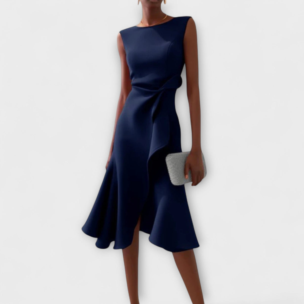 Women's Twist Front Sleeveless Midi Dress in Navy Blue