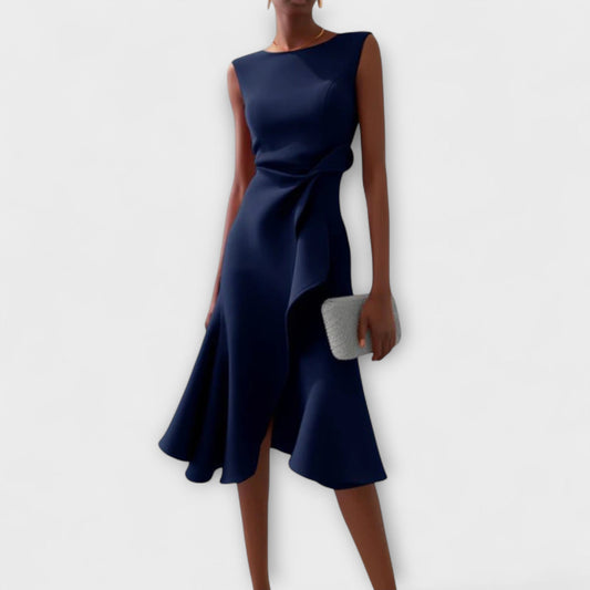 Women's Twist Front Sleeveless Midi Dress in Navy Blue