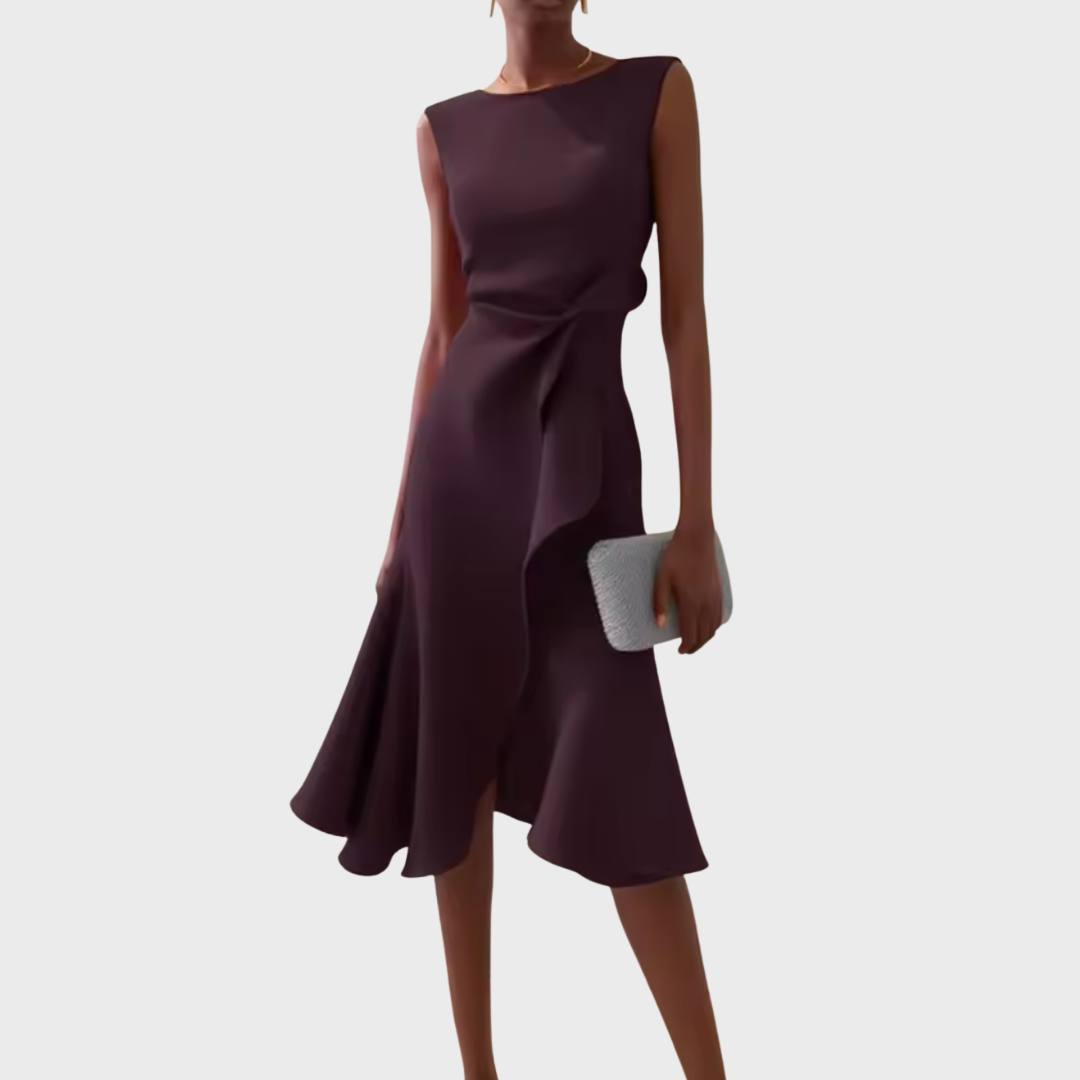 Women's Twist Front Sleeveless Midi Dress in Dark Purple