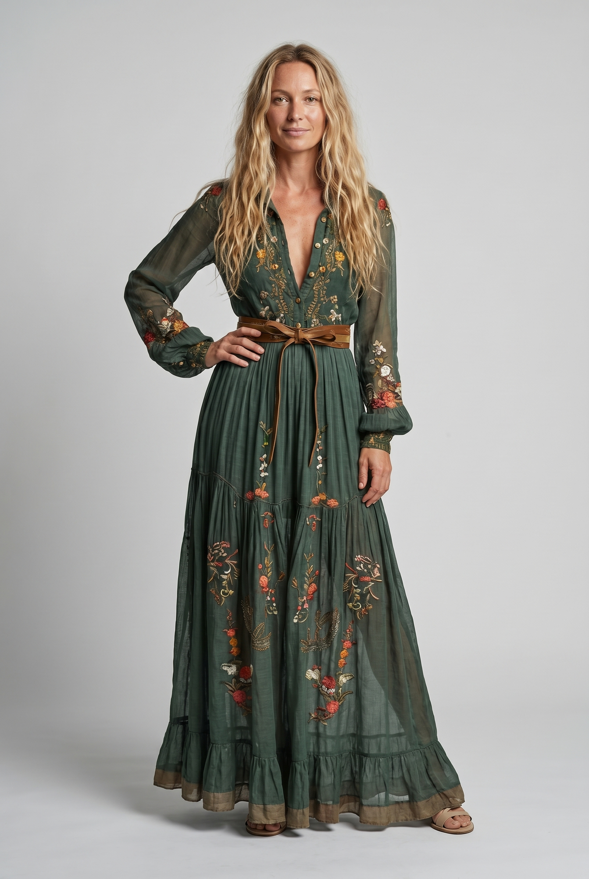 Women's Puff Sleeve Boho Maxi Dress view 2