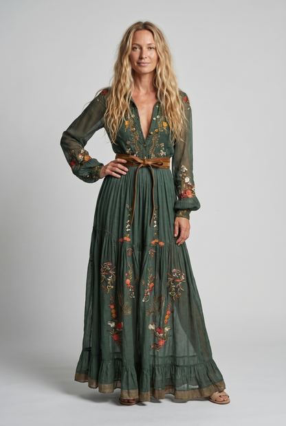 Women's Puff Sleeve Boho Maxi Dress view 2