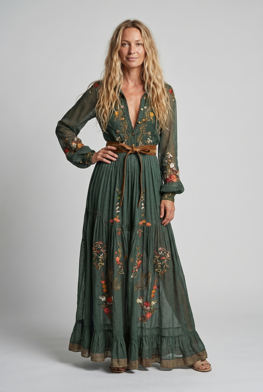 Women's Puff Sleeve Boho Maxi Dress view 2