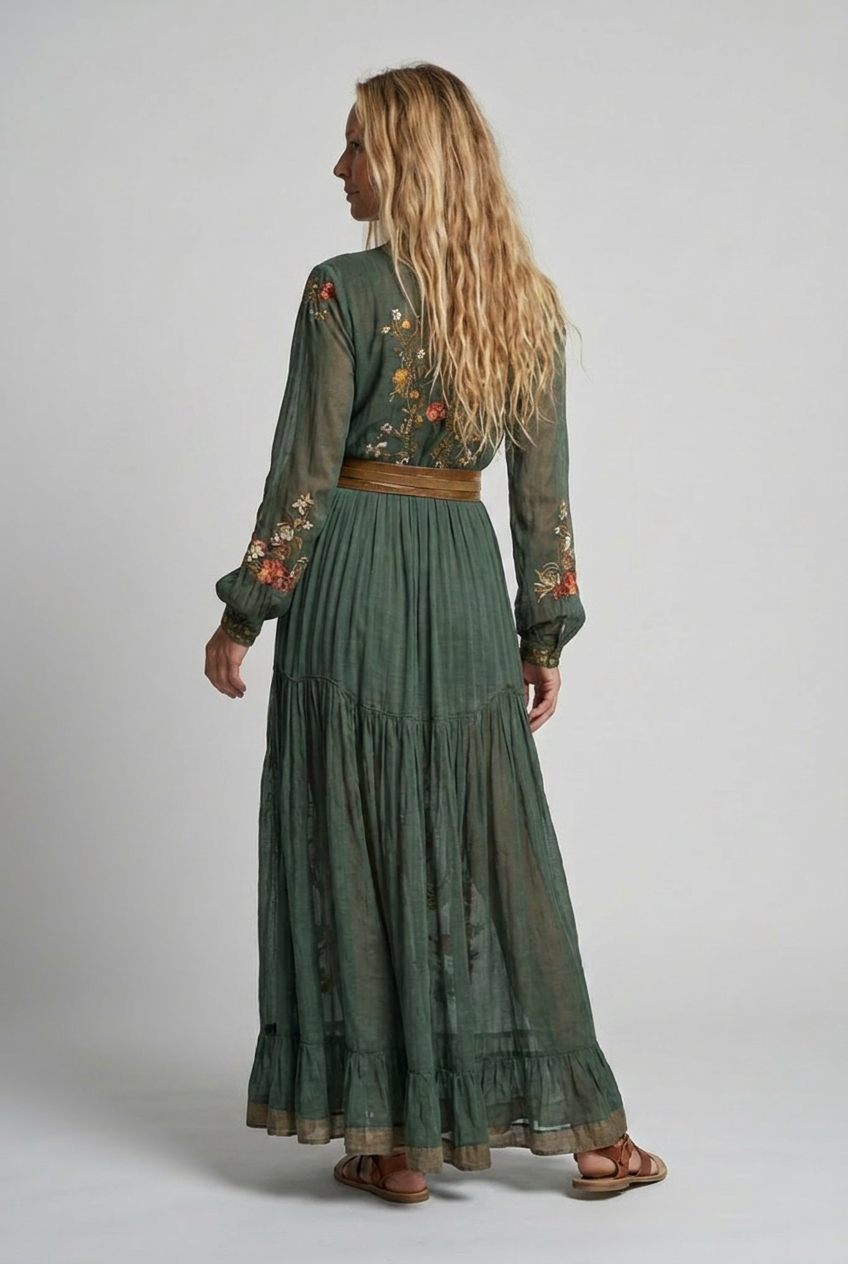 Women's Puff Sleeve Boho Maxi Dress view 4