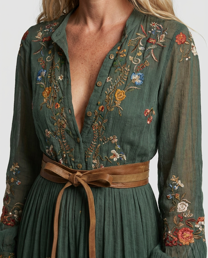 Women's Puff Sleeve Boho Maxi Dress view 5