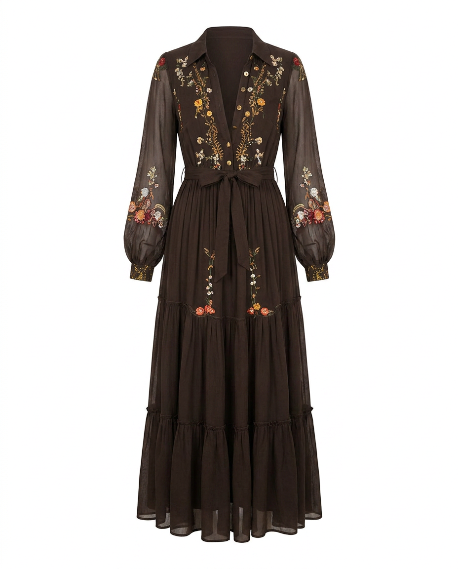 Women's Puff Sleeve Boho Maxi Dress view 7