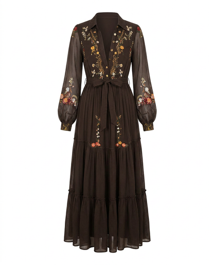 Women's Puff Sleeve Boho Maxi Dress view 7