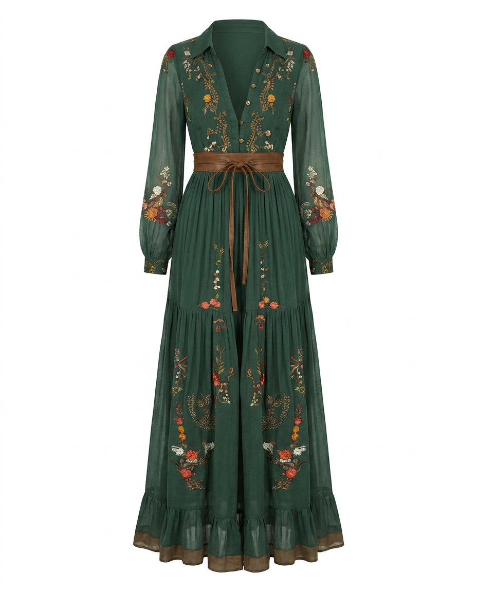 Women's Puff Sleeve Boho Maxi Dress view 6
