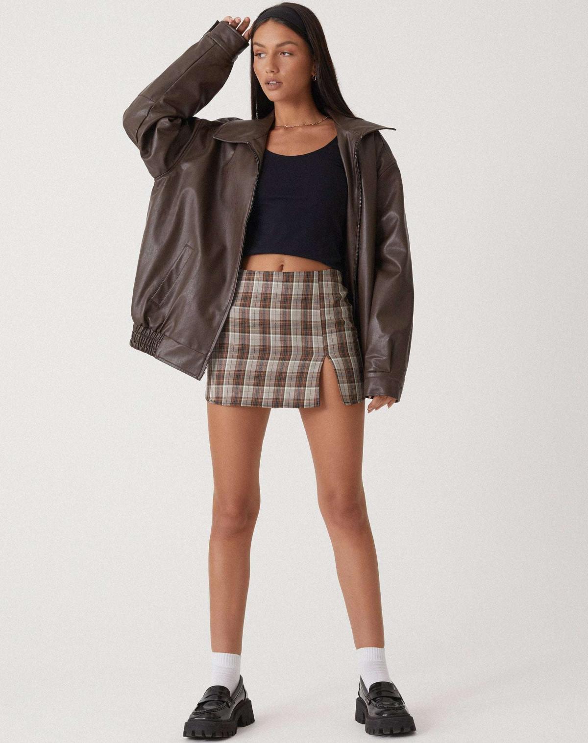 Women's Oversized Collared Faux Leather Bomber Jacket view 3