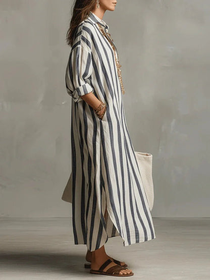Women's Striped Oversized Button Front Outdoor Maxi Dress