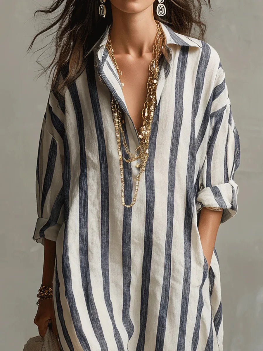 Women's Striped Oversized Button Front Outdoor Maxi Dress