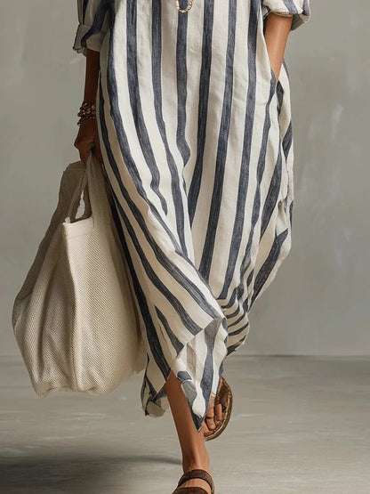 Women's Striped Oversized Button Front Outdoor Maxi Dress