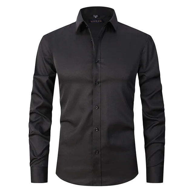 Men's White Slim Fit Button Front Shirt in Black
